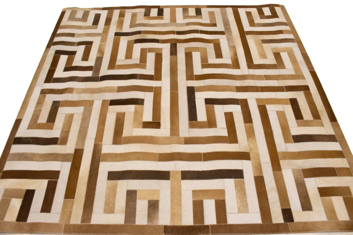 Cowhide leather rug modern square design contemporary carpet ft 6x6 ft