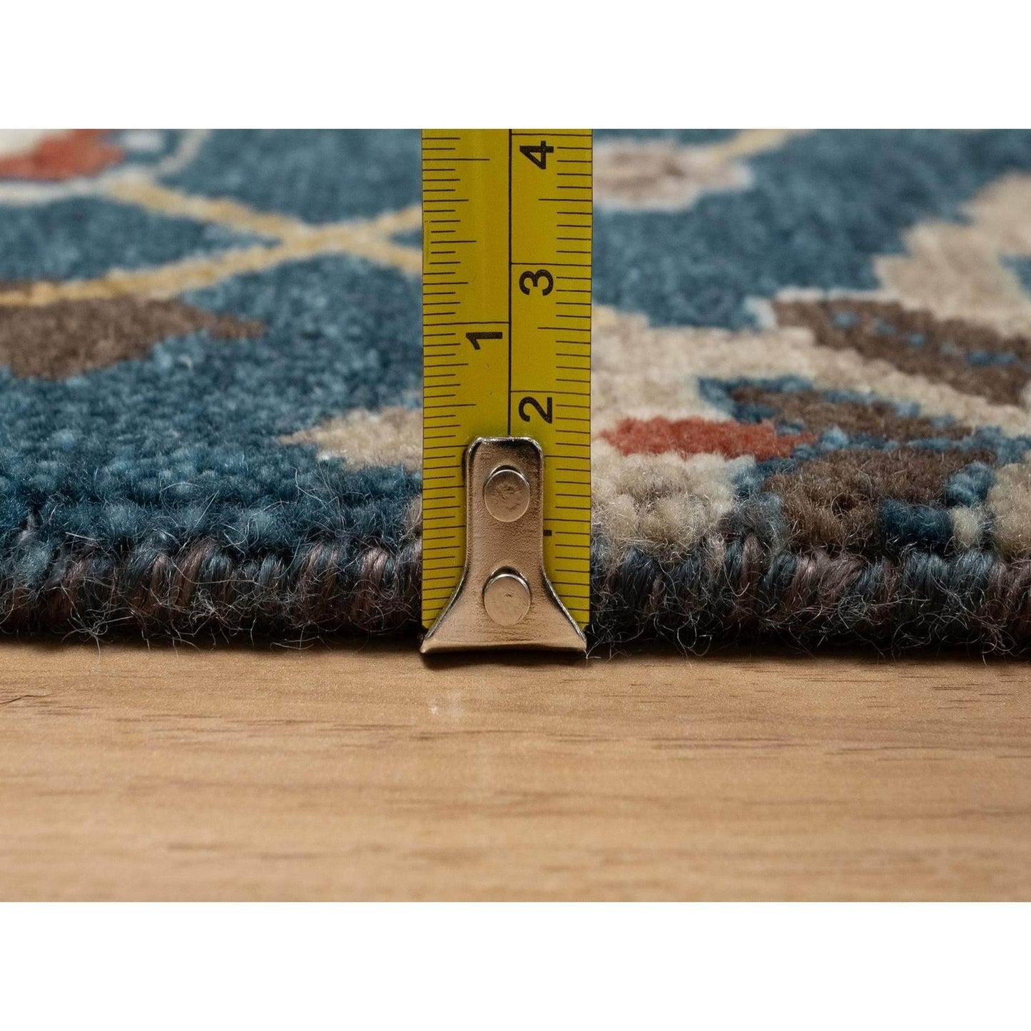 2'1"X3' Yale Blue Broken Pattern Oushak Design Wool Hand Knotted Mat Rug