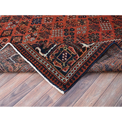 8'1"X11'3" Ochre Red Hand Knotted Vintage Pure Wool Joshagan Cleaned Rug