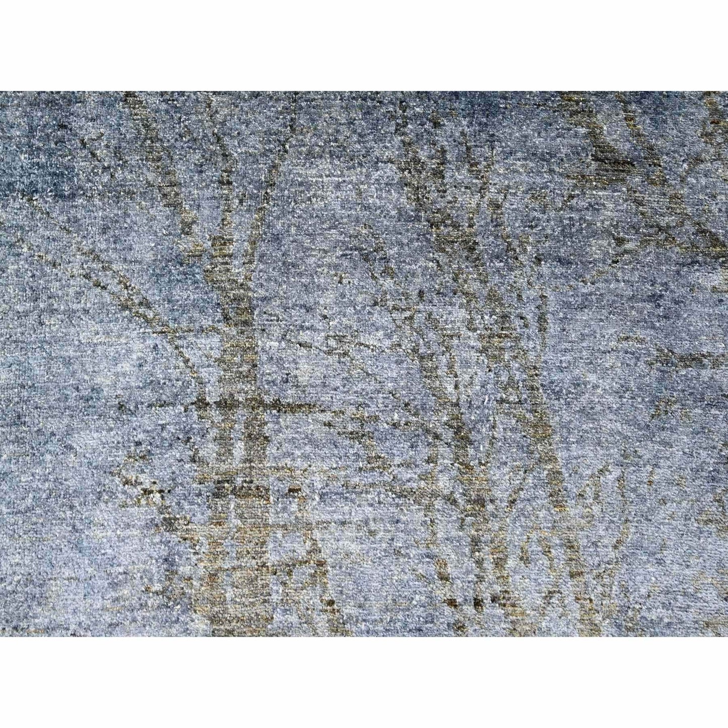 8'10"X12'1" Blue Gray Modern Tree Design 100% Wool Hand Knotted Rug