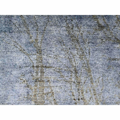 8'10"X12'1" Blue Gray Modern Tree Design 100% Wool Hand Knotted Rug