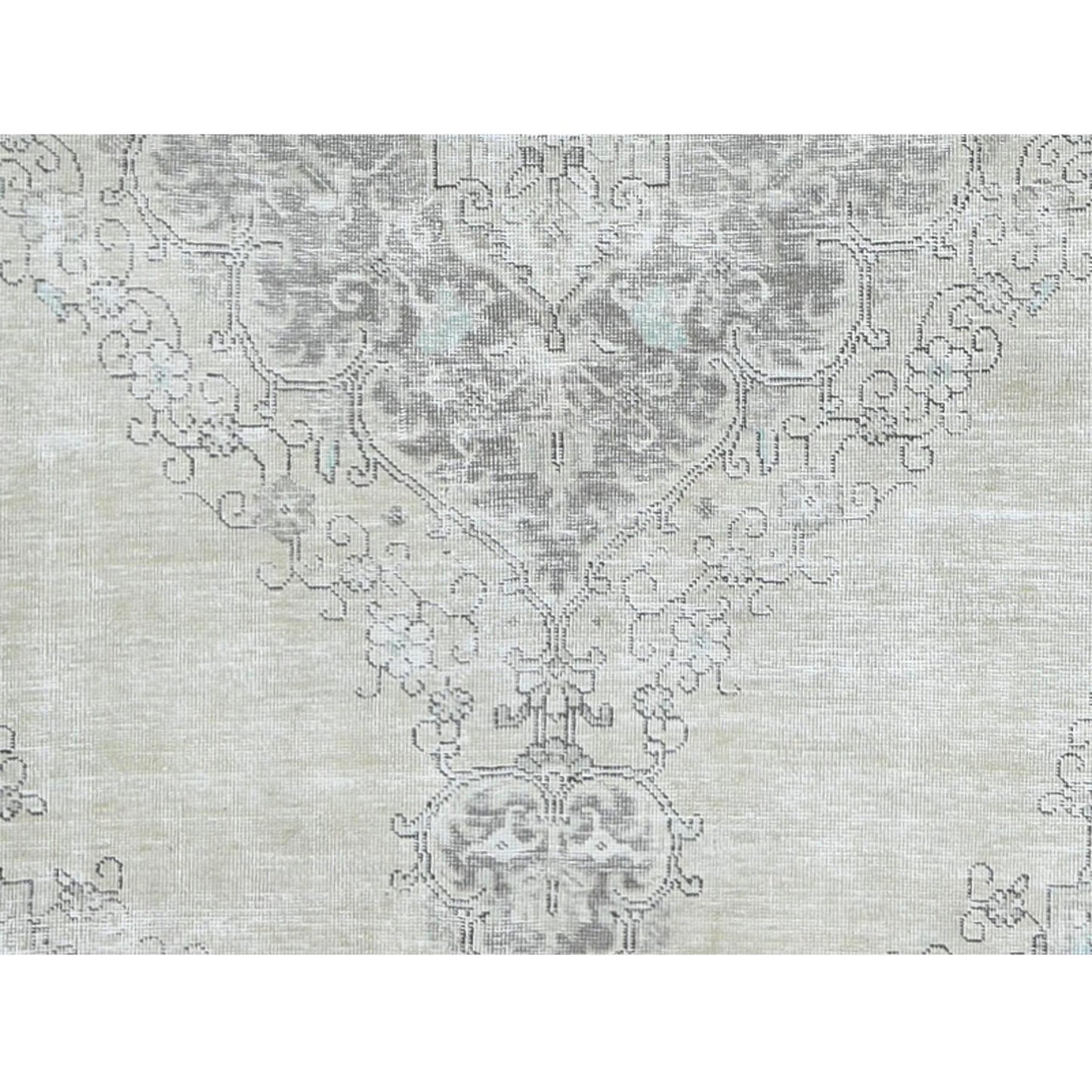 9'8"X12'6" Wool Farsian Tebraz Vintage Clean Worn Ivory Hand Knotted Rug