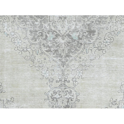 9'8"X12'6" Wool Farsian Tebraz Vintage Clean Worn Ivory Hand Knotted Rug