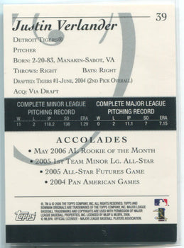 2006 Topps Bowman Rookie Card #39 Justin Verlander Card