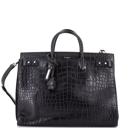 Saint Laurent Sac De Jour Souple Bag Crocodile Embossed Leather Large
