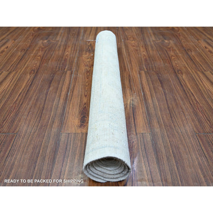 3'X5' Delicate White Wool Hand Knotted Washed Out Peshawar Oriental Rug