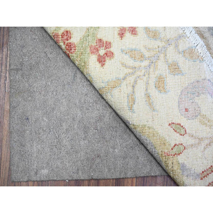 8'X8' Lexicon Ivory Afghan Peshawar Organic Wool Hand Knotted Round Rug