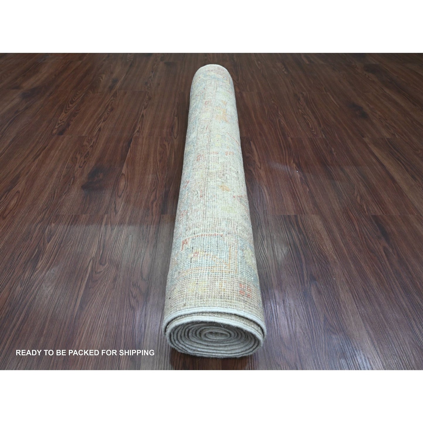 3'10"X12'3" White Angora Oushak Leaf Design Hand Knotted Wool Runner Rug