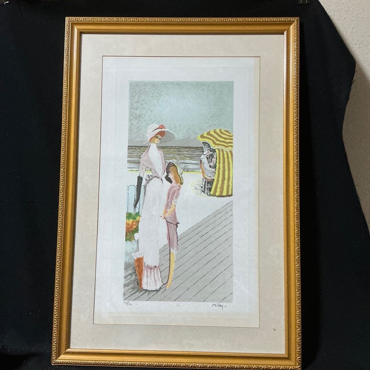 Ramon Dilley Original Lithograph "Mother And Child At The Beach" Signed Framed