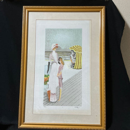 Ramon Dilley Original Lithograph "Mother And Child At The Beach" Signed Framed