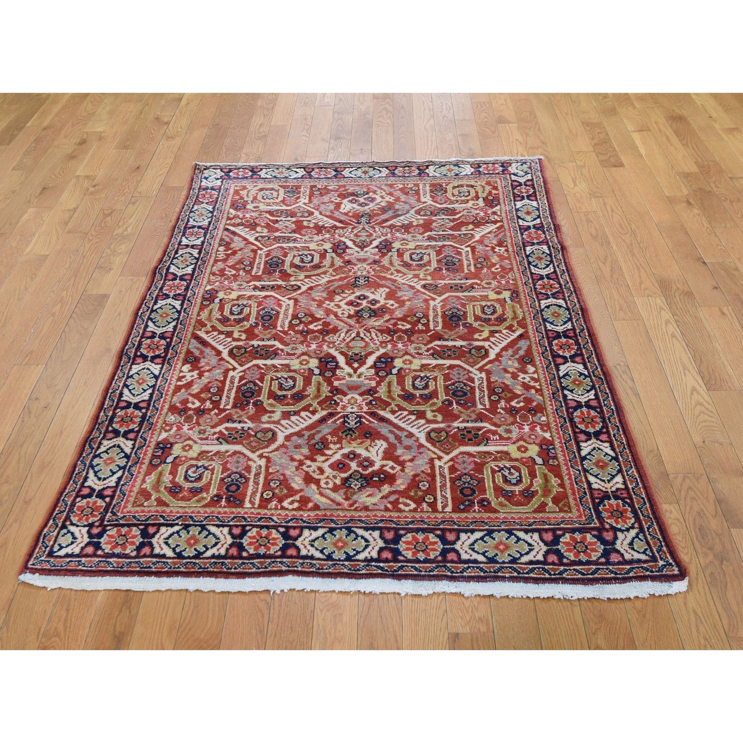 4'1"x6'7" Red Antique Mahal Exc Condition Fine Hand Knotted Oriental Rug