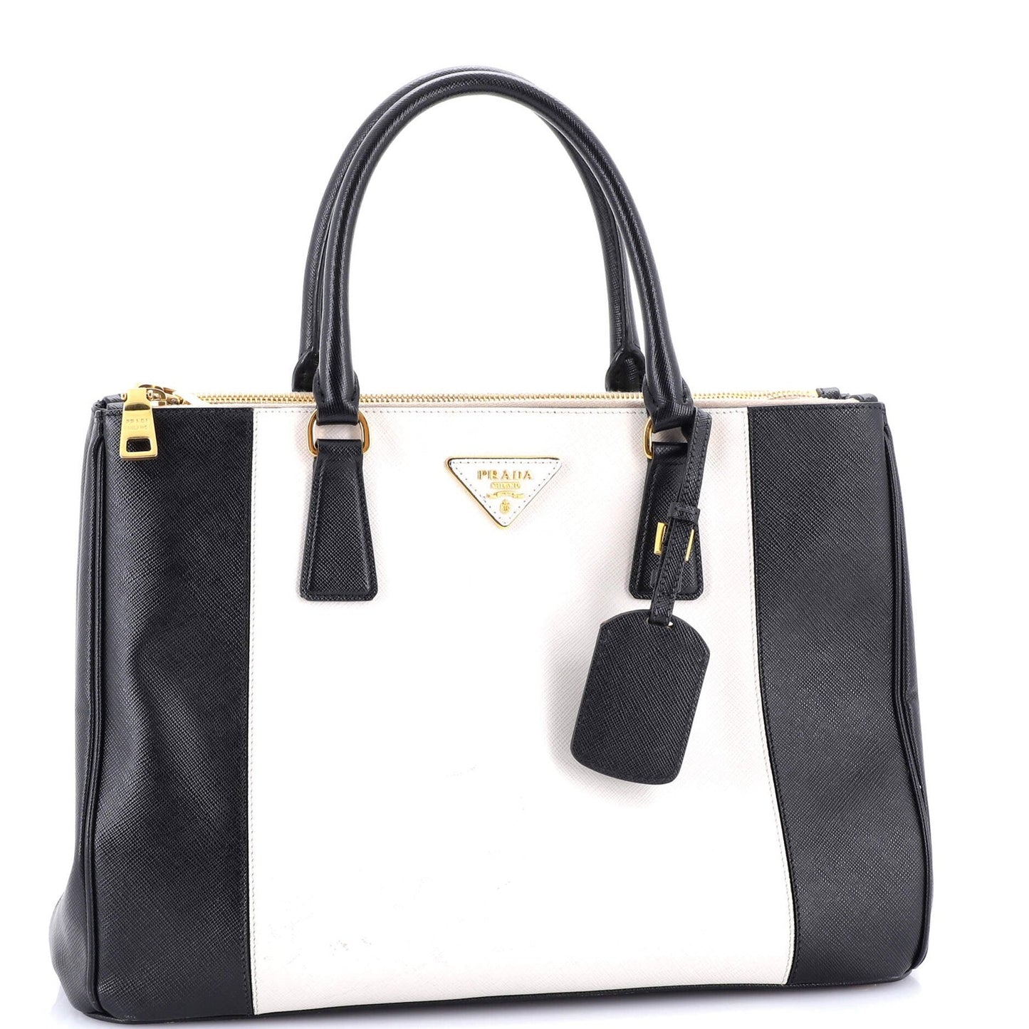 Prada Bicolor Double Zip Lux Tote Saffiano Leather Medium