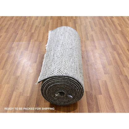 2'5"X24'3" Light Gray Undyed Wool Grass Design Hand Knotted Xl Runner Rug