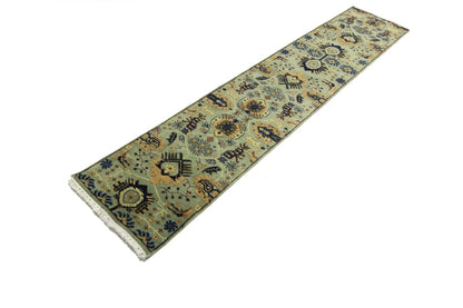 Geometric Tribal Oriental Runner Rug Light Gray