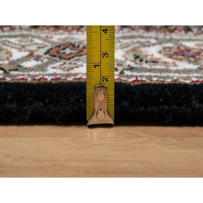 2'7"X6'3" Black Hand Knotted Tebraz Mahi Fish Design Pure Wool Runner Rug