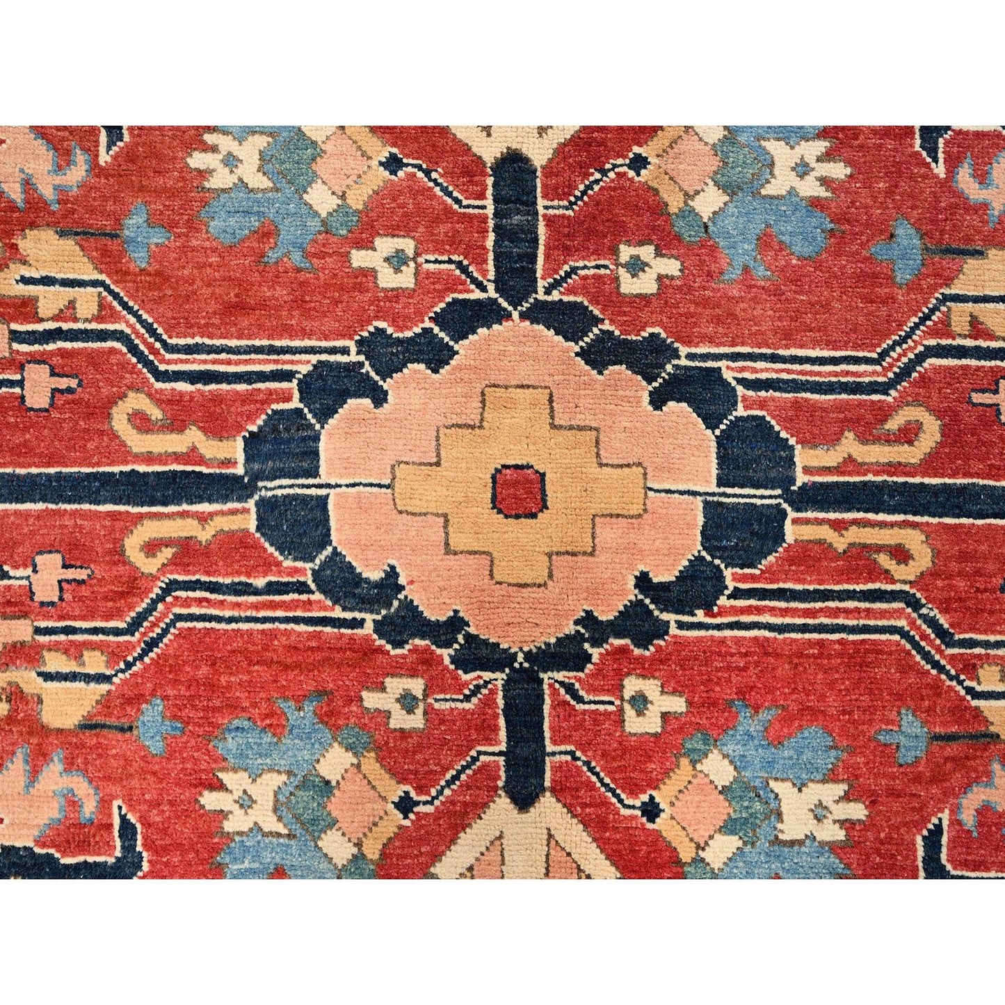 7'10"X9'7" Red Afghan Peshawar Heris All Over Design Hand Knotted Wool Rug