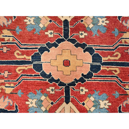 7'10"X9'7" Red Afghan Peshawar Heris All Over Design Hand Knotted Wool Rug