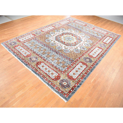 10'2"X14'2" Gold Mamluk Design Hand Spun Wool Hand Knotted Rug