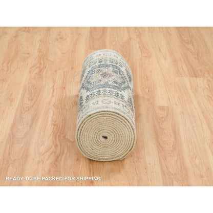 2'7"X21'7" Floral White Wool Hand Knotted Reimagined Viss Xl Runner Rug