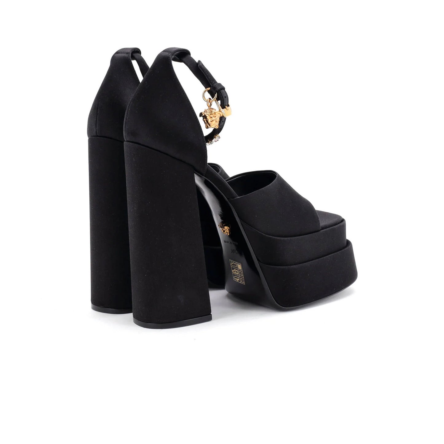 Versace Women'S Medusa Aevitas Platform Sandals Satin With Crystals