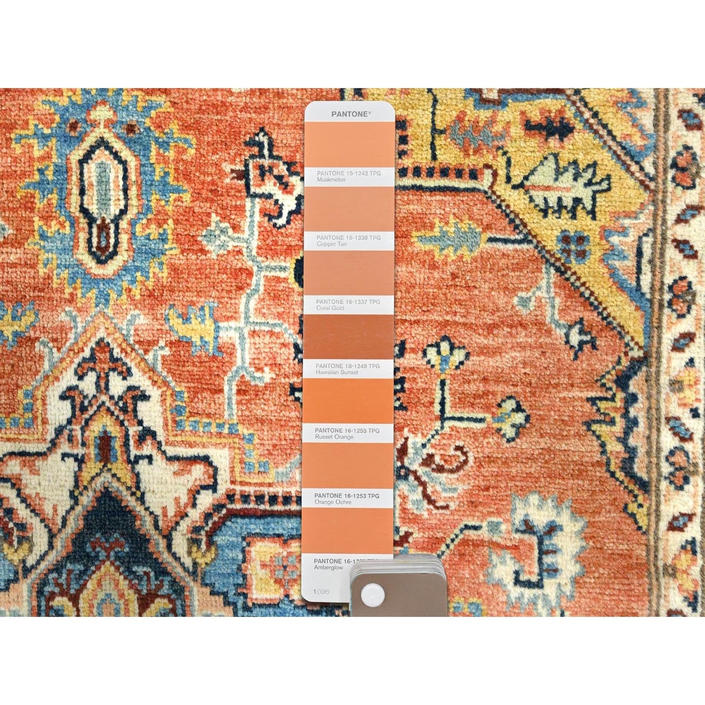 4'X5'10" Orange Hand Knotted Wool Afghan Peshawar With Heris Design Rug