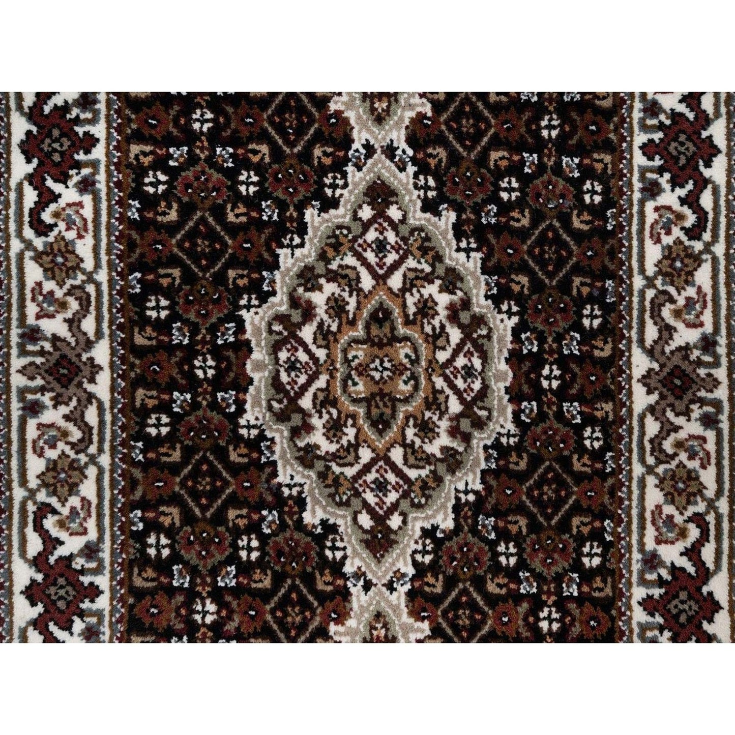 2'X4'2" Black Tebraz Mahi With Medallion Design Wool Hand Knotted Mat Rug