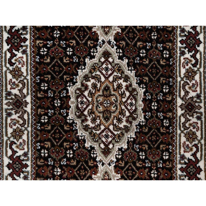 2'X4'2" Black Tebraz Mahi With Medallion Design Wool Hand Knotted Mat Rug