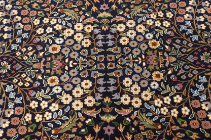 Handmade Extra Fine Kirman Oriental Rug Navy Blue Floral Classic Design 6X8 Ft