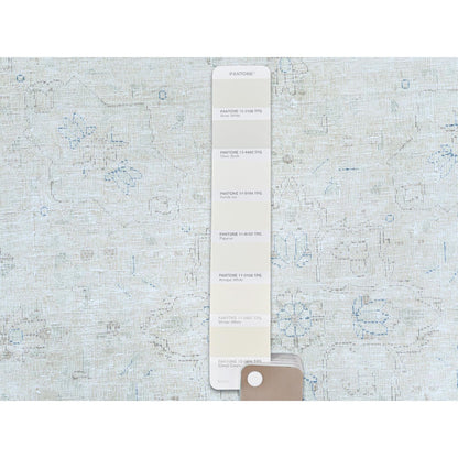 8'1"X10'9" Ivory Distressed Shabby Chic Farsian Hand Knotted Wool Rug