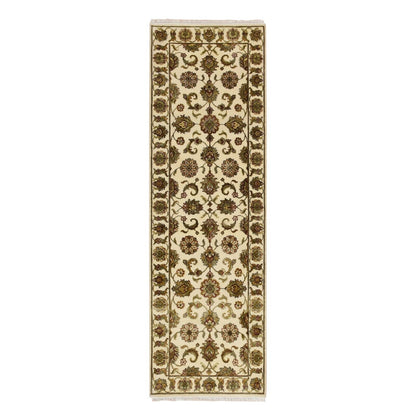 2'7"X8'3" White Rajasthan Leaf Design Hand Knotted Wool & Silk Runner Rug