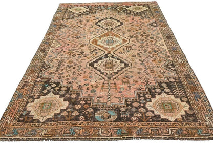 Vintage Distressed Rusty Pink Tribal Oriental Rug