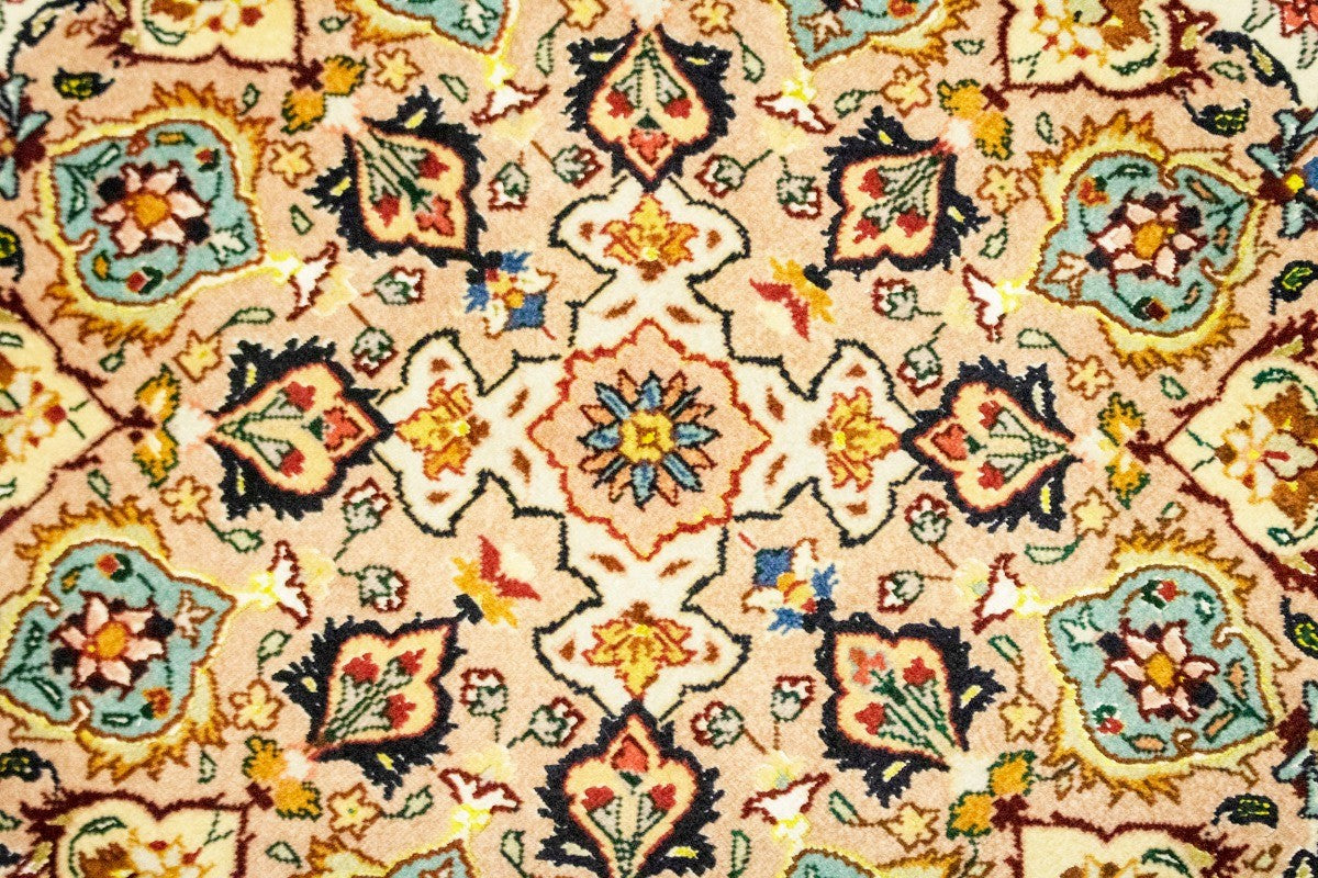 Extra Fine Hand-Knotted Floral Kork Wool & Silk Round Rug Oriental Carpet 5X5 ft