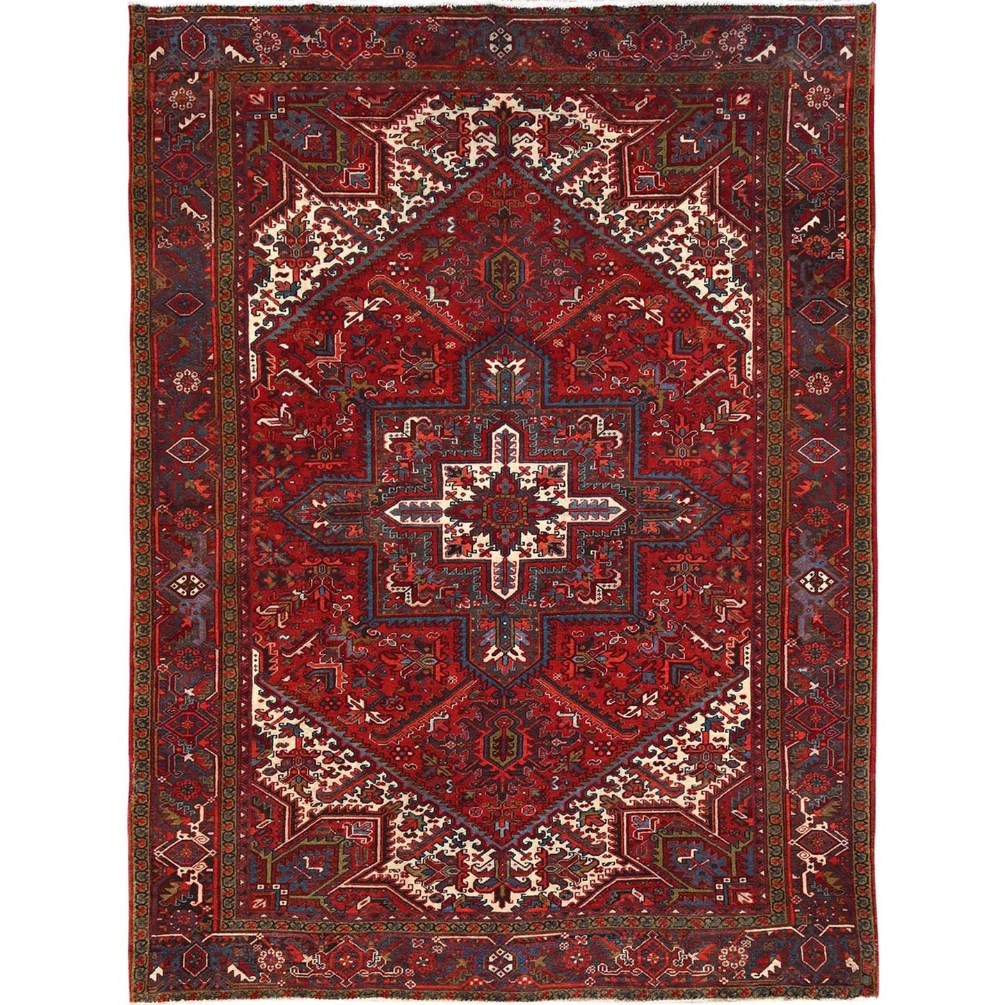 8'4"X10'10" Red Pure Wool Hand Knotted Vintage Zoroastrian Heris Rug