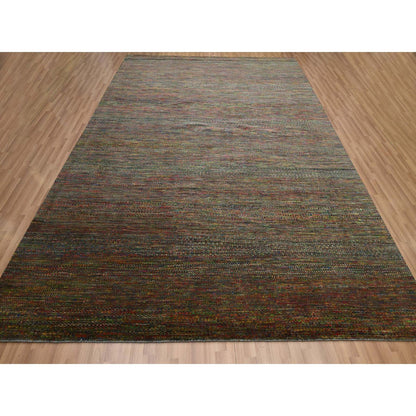 9'1"X12'2" Olive Green Wool And Silk Modern Grass Design Hand Knotted Rug