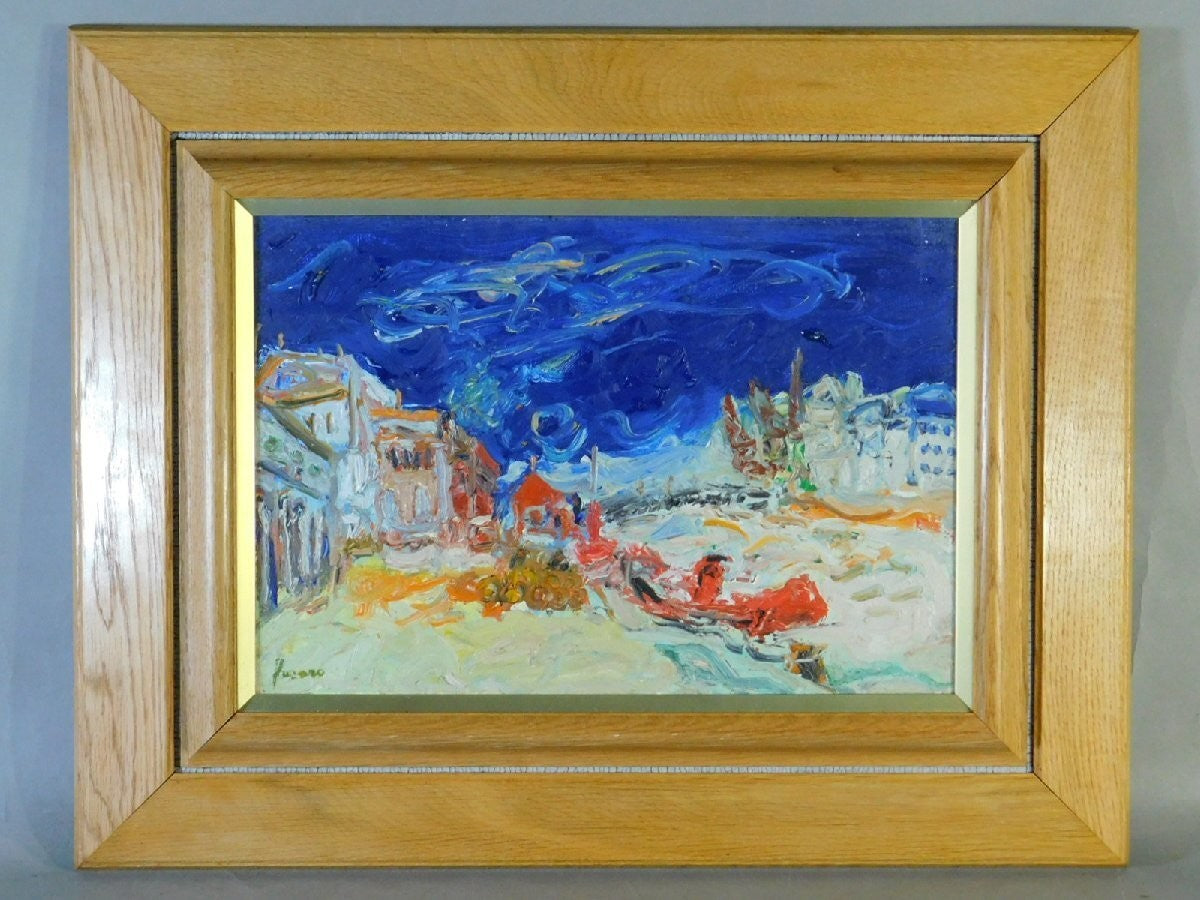 French Lyon Art Jean Fusaro Remorqueur Rouge 1970 Original Oil Painting