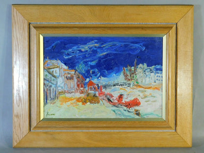 French Lyon Art Jean Fusaro Remorqueur Rouge 1970 Original Oil Painting