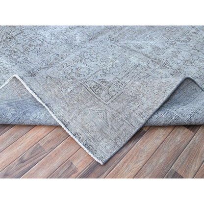 8'10"X12'4" Frost Gray Wool Sheared Low Vintage Hand Knotted Tebraz Rug