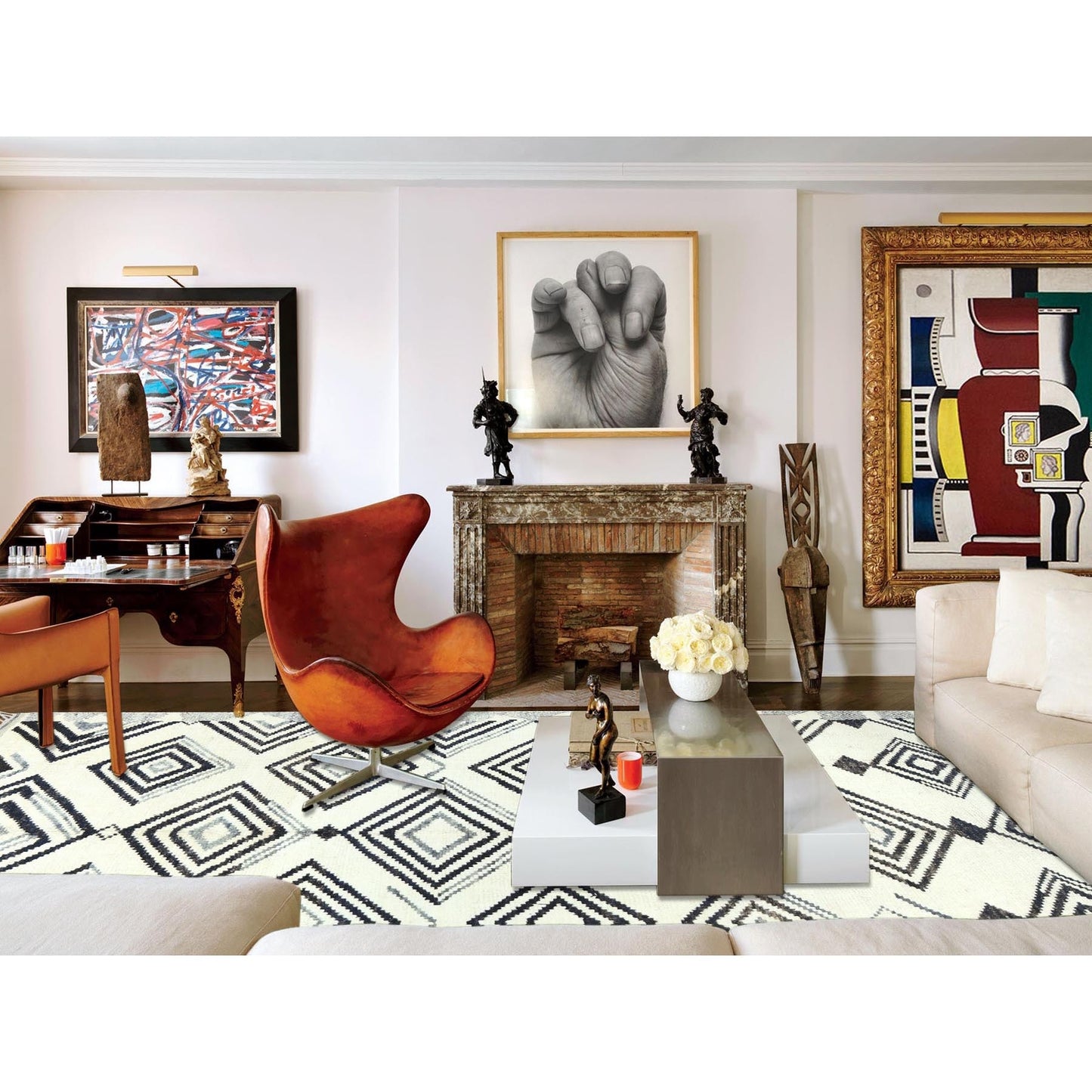 8'X10'10" Ivory Moroccan Berber Wool Hand Knotted Rug