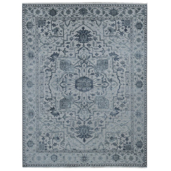 9'X12' Ash Grey Heriz Design Wool And Silk Hand Knotted Oriental Rug