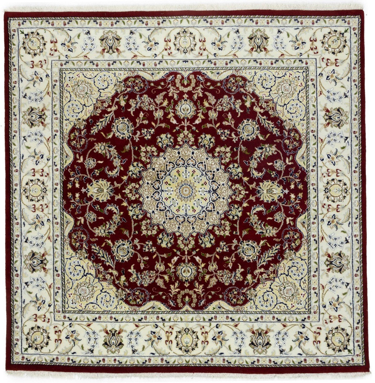 6X6 Ft Square Red Floral Indo-Nain Rug Classic