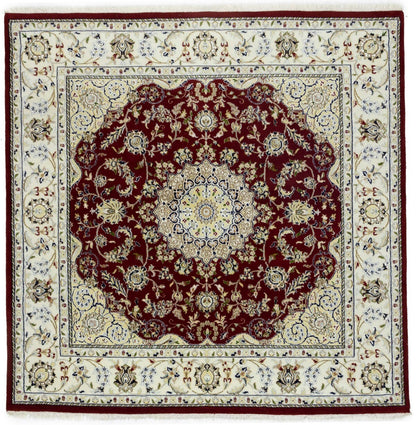 6X6 Ft Square Red Floral Indo-Nain Rug Classic