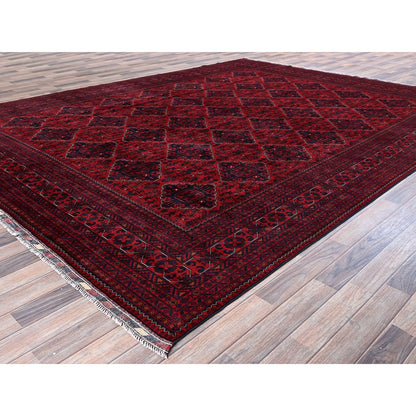 9'10"X12'8" Red Afghan Khamyab Geometric Design Hand Knotted Soft Wool Rug