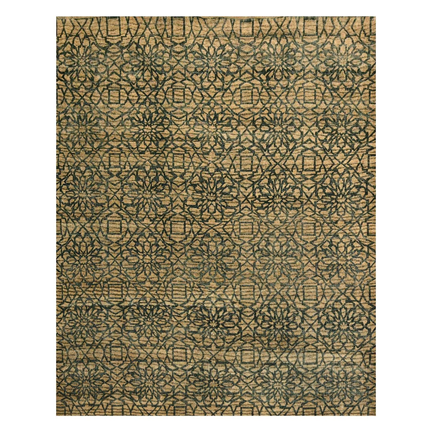 7'8"X8'7" Brown Flower Rosette Motif Undyed Natural Wool Hand Knotted Rug