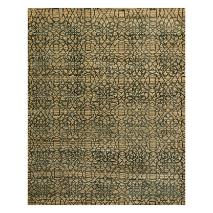 7'8"X8'7" Brown Flower Rosette Motif Undyed Natural Wool Hand Knotted Rug