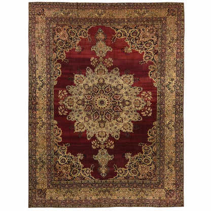 10'10"X15'3" Red Antique Zoroastrian Flower Design Wool Hand Knotted Rug