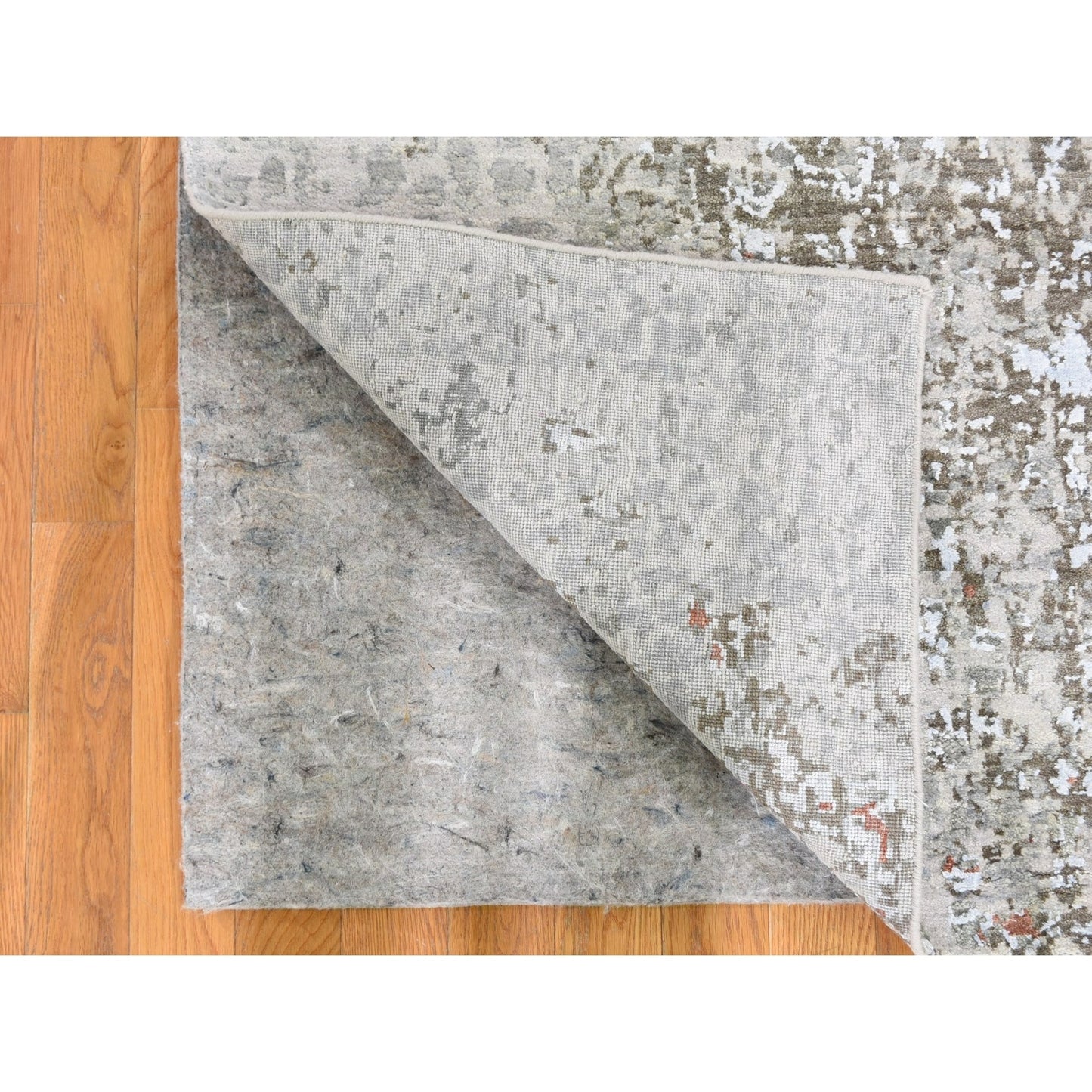 2'6"X12'1" Dense Weave Abstract Design Wool And Silk Hand Made Runner Rug