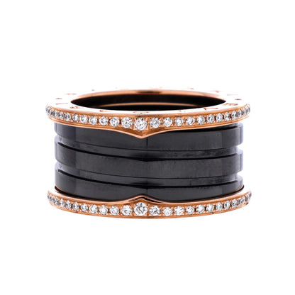 Bvlgari B.Zero1 Three Band Ring 18K Rose Gold And Ceramic With Diamonds