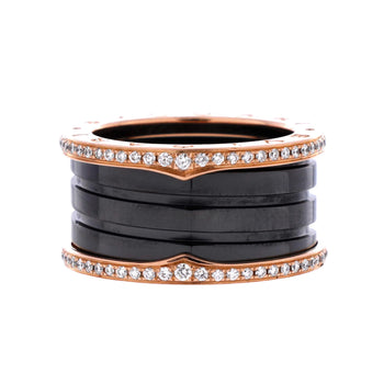 Bvlgari B.Zero1 Three Band Ring 18K Rose Gold And Ceramic With Diamonds