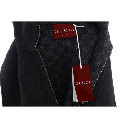 Gucci Women'S Logo Zip Hooded Vest Wool Blend