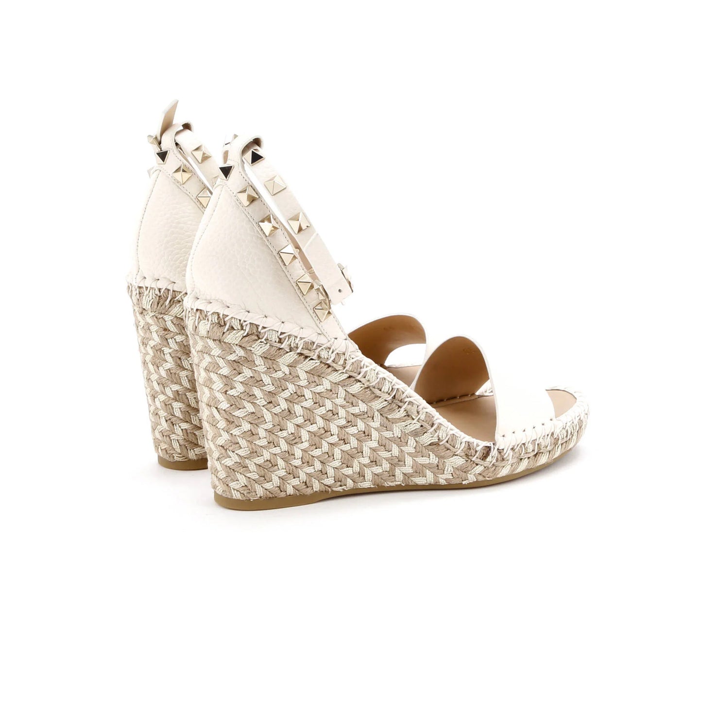 Valentino Garavani Women'S Rockstud Ankle Strap Double Wedge Sandals Leather